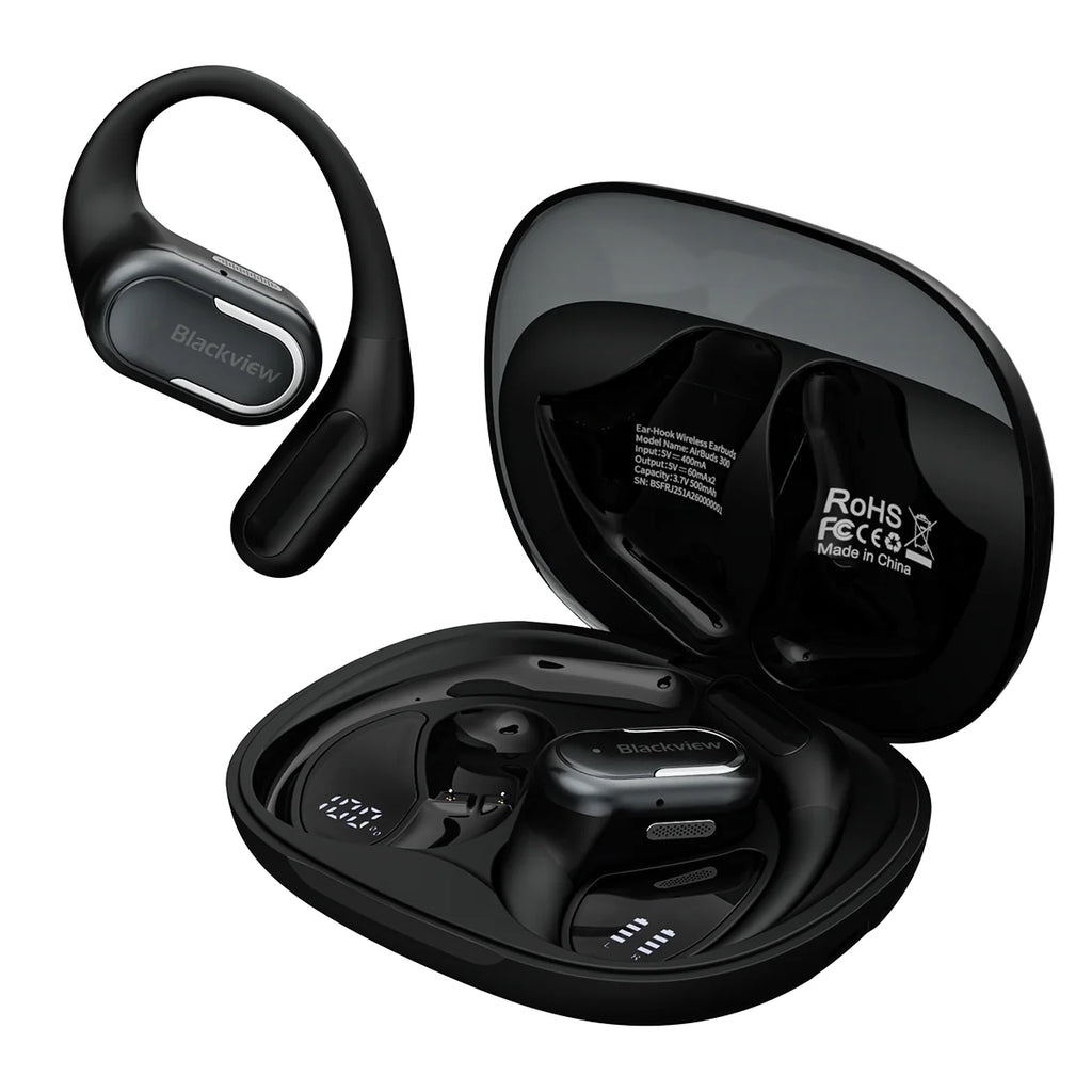 Blackview AirBuds 300 – Écouteurs Intra-Auriculaire OWS à Oreille Ouverte – IPX5 Étanchéité – Affichage Numérique Batterie – Micro ENC Réduction de Bruit – Bluetooth 6.0
