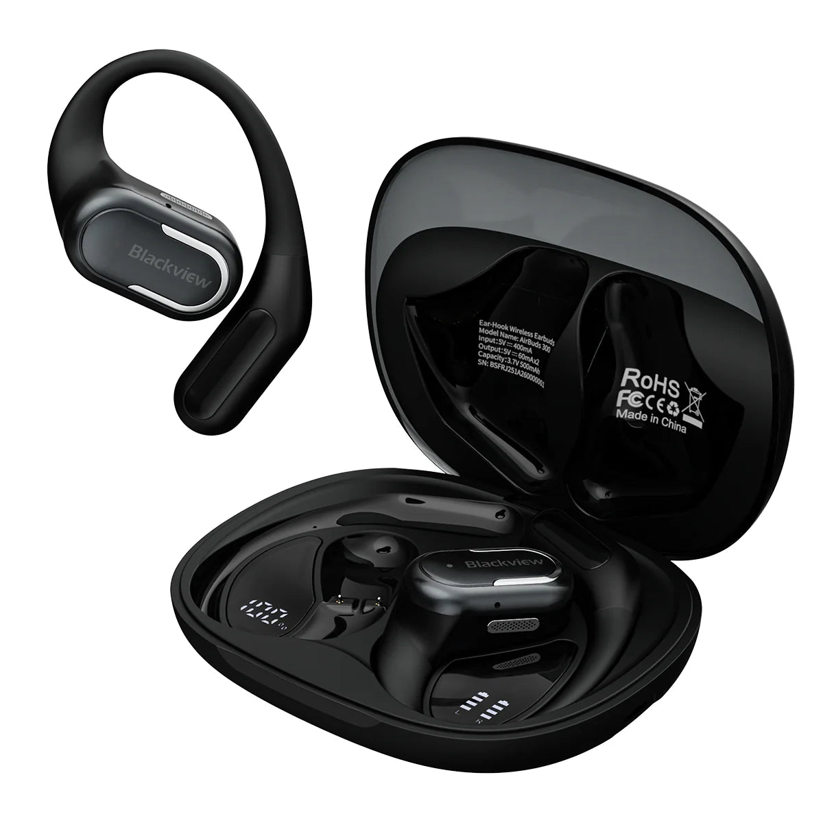 Blackview AirBuds 300 – Écouteurs Intra-Auriculaire OWS à Oreille Ouverte – IPX5 Étanchéité – Affichage Numérique Batterie – Micro ENC Réduction de Bruit – Bluetooth 6.0