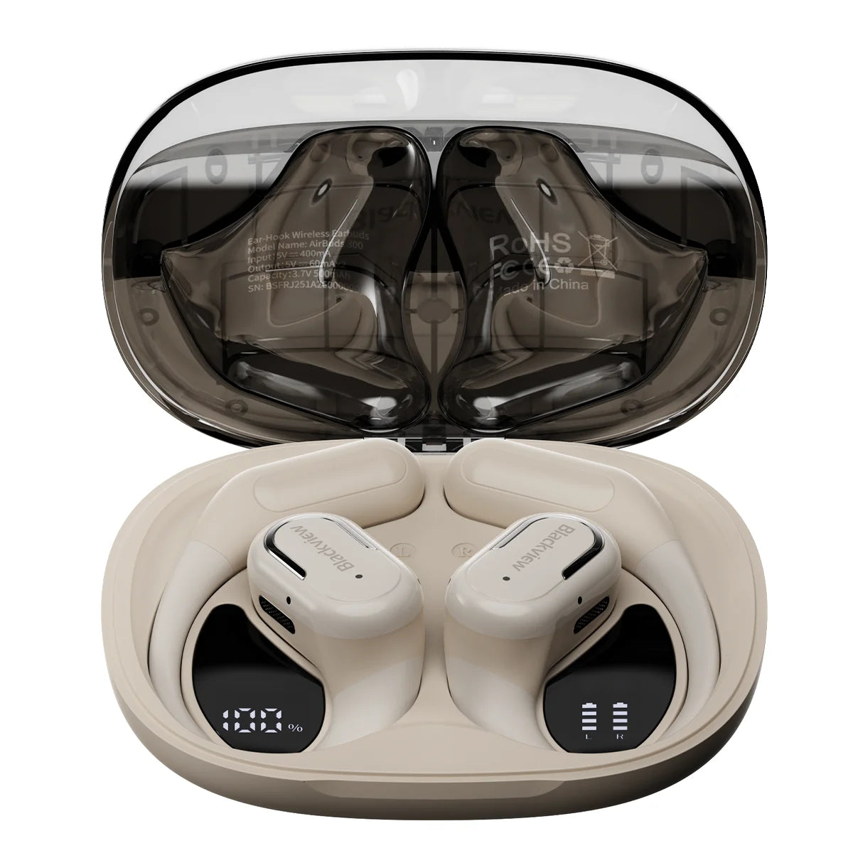 Blackview AirBuds 300 – Écouteurs Intra-Auriculaire OWS à Oreille Ouverte – IPX5 Étanchéité – Affichage Numérique Batterie – Micro ENC Réduction de Bruit – Bluetooth 6.0