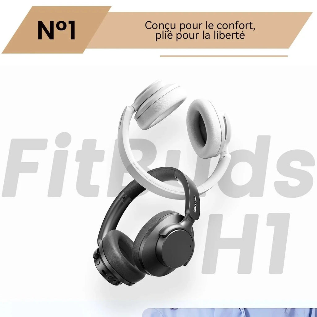 Blackview FitBuds H1 – Casque Bluetooth Over-Ear Hi-Res avec ANC Hybride – 65 Heures d’Autonomie – Bluetooth 5.4