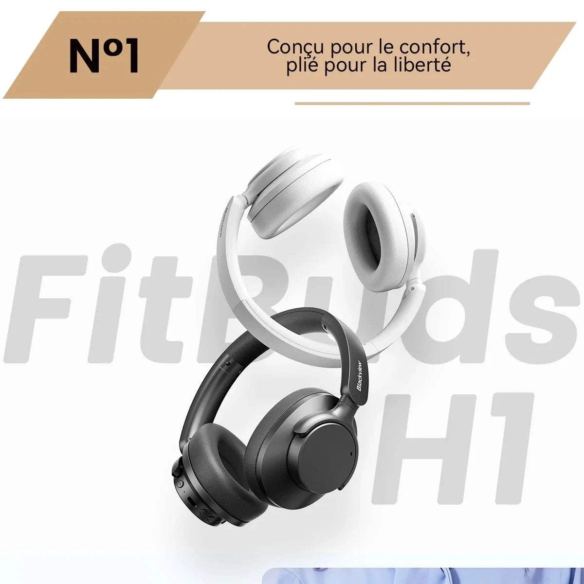 Blackview FitBuds H1 – Casque Bluetooth Over-Ear Hi-Res avec ANC Hybride – 65 Heures d’Autonomie – Bluetooth 5.4