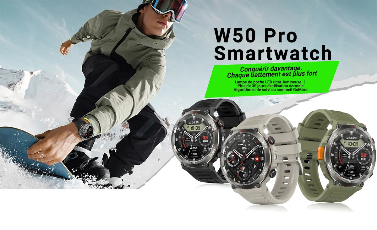 Blackview W50 Pro – Montre Connectée Robuste IP68 avec Lampe Torche LED – Écran 1,45"